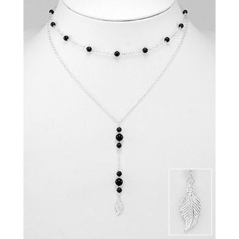 925 Sterling Silver Layered Gemstones Necklace